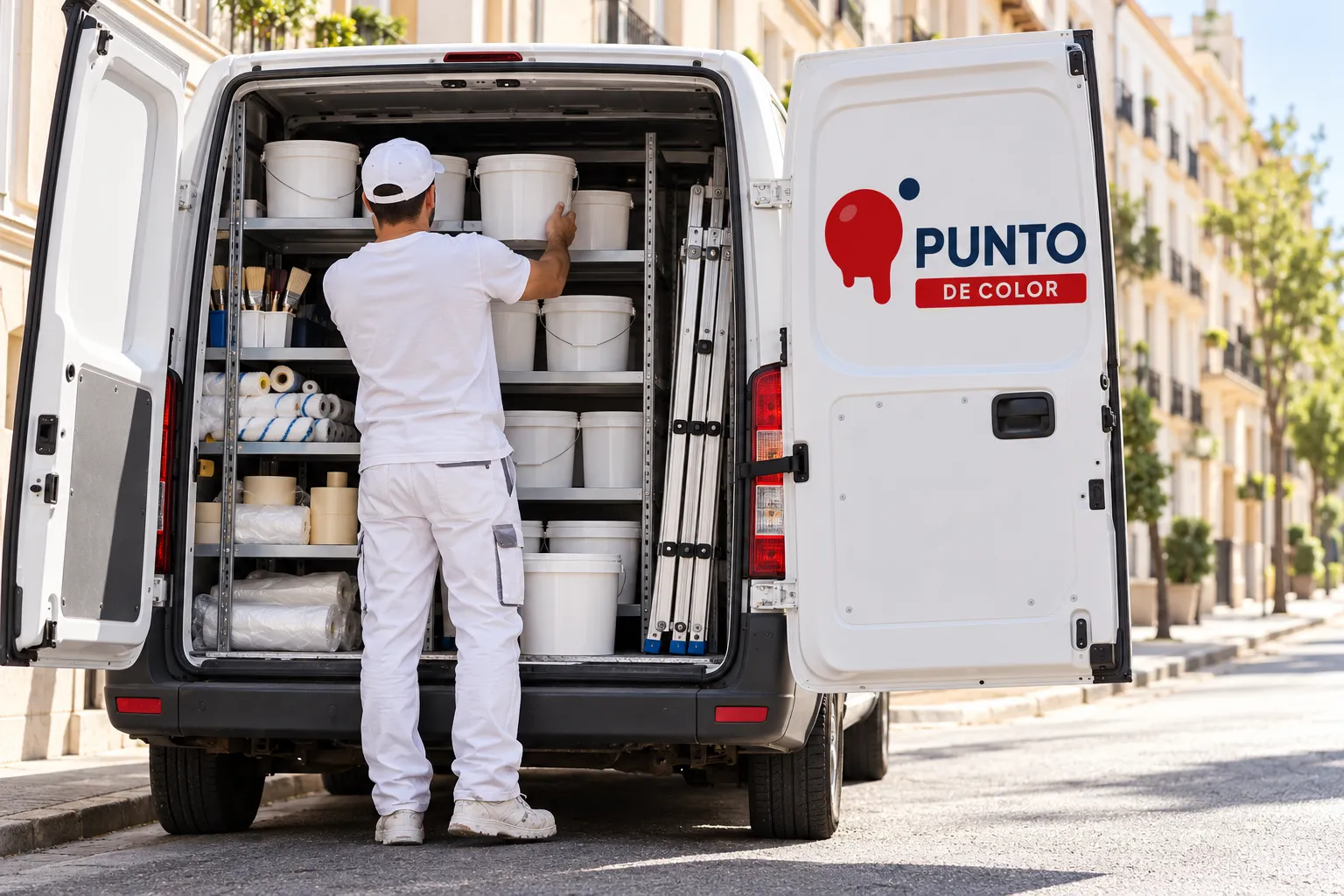 Punto de Color, empresa de pintura en Elda: pintor colocando material en la furgoneta
